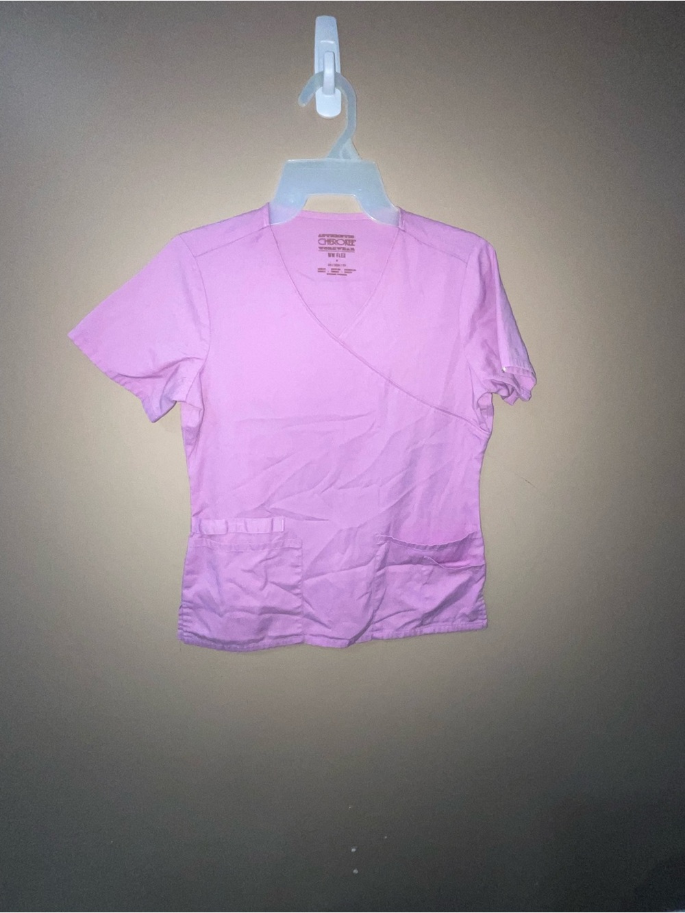 Cherokee Pink Short Sleeve Wrap Scrub Top